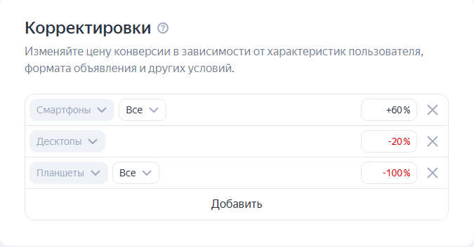 Разделение кампаний по устройствам